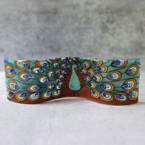PamPeana Glass Wavy Fused Art Sculpture Peacock Bird Ecuador Fair Trade Artist